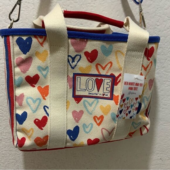 NWT Brighton Red White and You Mini Tote Bag Canvas With Hearts and Love Strap - Picture 8 of 12